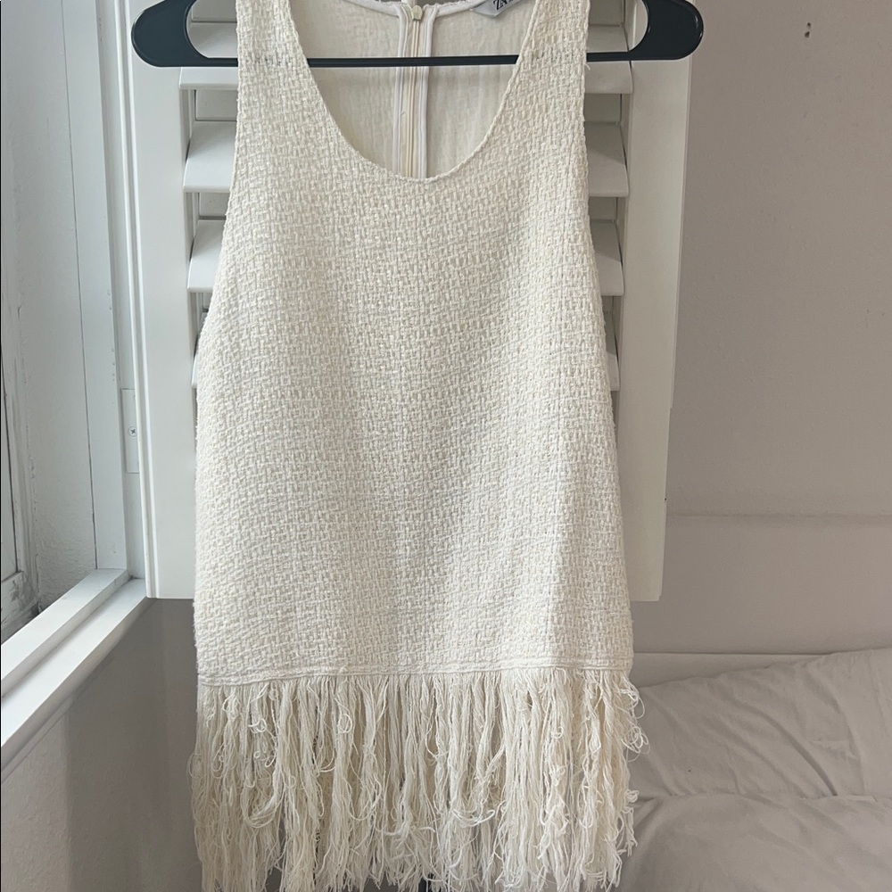 Cream Sleeveless Fringe shirt woman zara